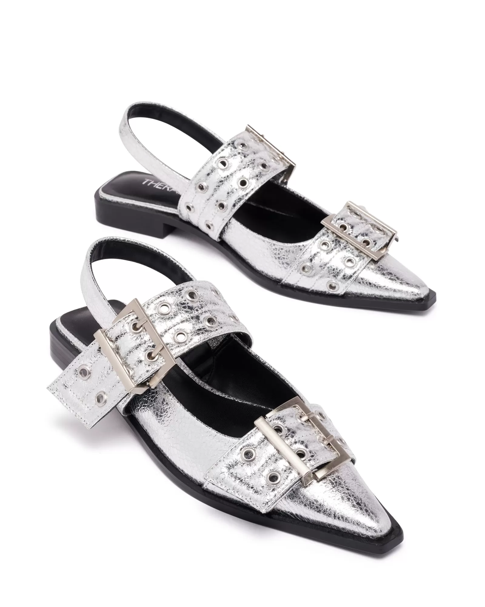 Therapy Shoes Ballet Flats | Matilda Pointed Flat Cracked Metallic